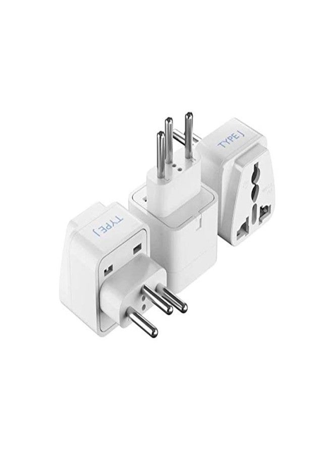 Ceptics India to Switzerland, Rwanda, Liechtenstein (Type J) Travel Adapter Plug - CE Certified - RoHS Compliant - White Color - 3 Pack (GP-11A-3PK) - Image 1